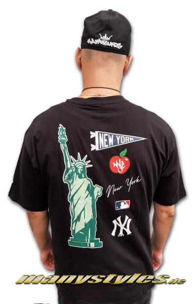 NY Yankees MLB Oversized Tee T-Shirt Black Navy von New Era Backview