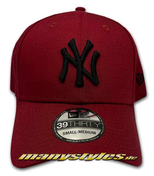 NY Yankees 39THIRTY MLB Stretch Flex Cap in Maroon Red Black von New Era