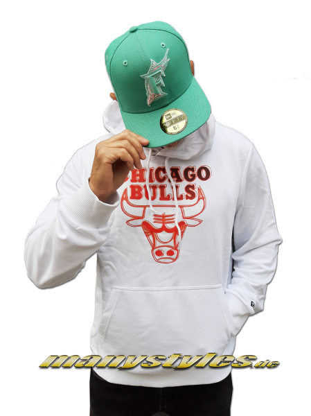 Chicago Bulls NBA Neon Hoody Hooded Sweatshirt Kapuzenpullover White Red 