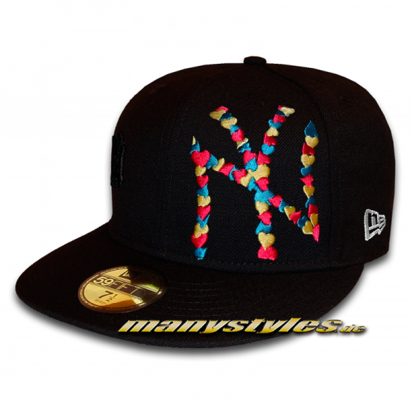 NY Yankees 59FIFTY MLB Special Flawless Big Logo Multi Colored Heart Cap Vice Blue Yellow Red