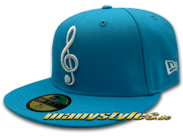 New Era Unlicensed 59FIFTY Fitted Cap Music Note Cap Vice Blue Bright White exclusive Front Real