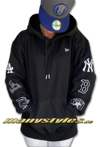 MLB Distressed Sleeve Print Hooded Black White Design von New Era