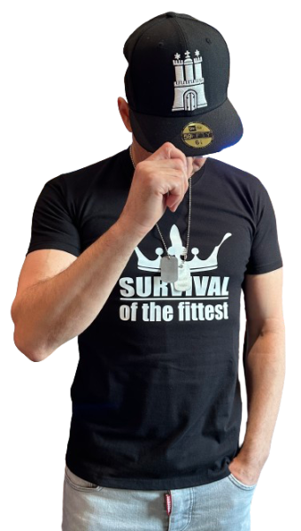 manystyles Survival of the Fittest Crown exclusive T-Shirt Black White Tee
