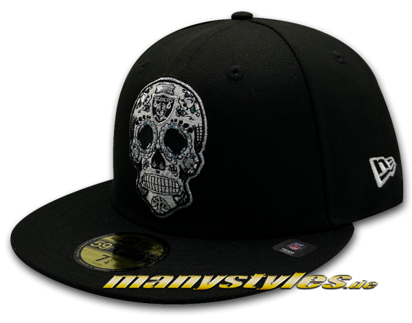 Las Vegas Raiders ehemalig Los AngelesRaiders 59FIFTY Fitted NFL Dia de Los Muertos exclusive Cap in Black Grey White OTC von New Era