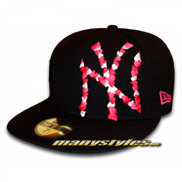 NY Yankees 59FIFTY MLB Special Flawless Big Logo Multi Colored Heart Cap Cardinal Pink