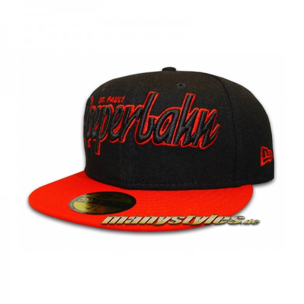 St. PAULI REEPERBAHN 59FIFTY Melton Basic Cap exclusive special Black Scarlet Red